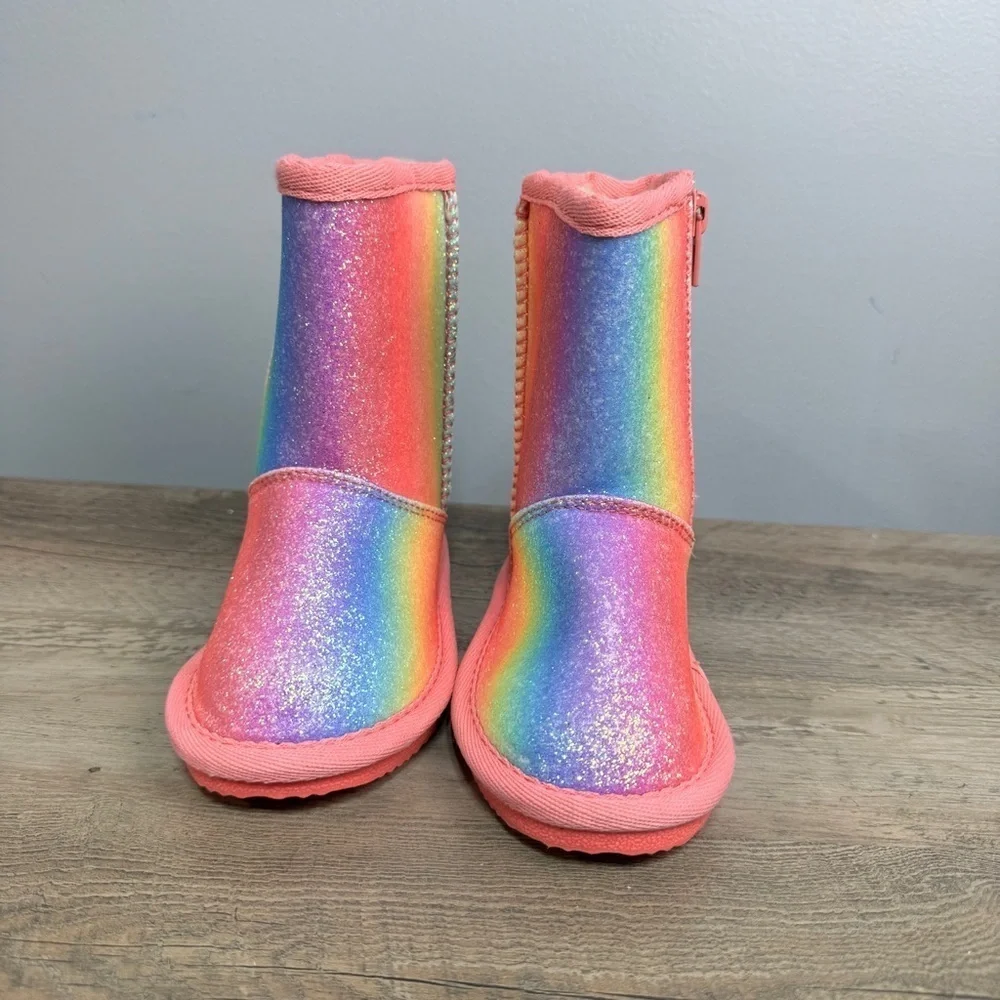 HARPER CANYON Girls Boots sz 6 Toddler Rainbow Glitter Faux Fur # bag Qt